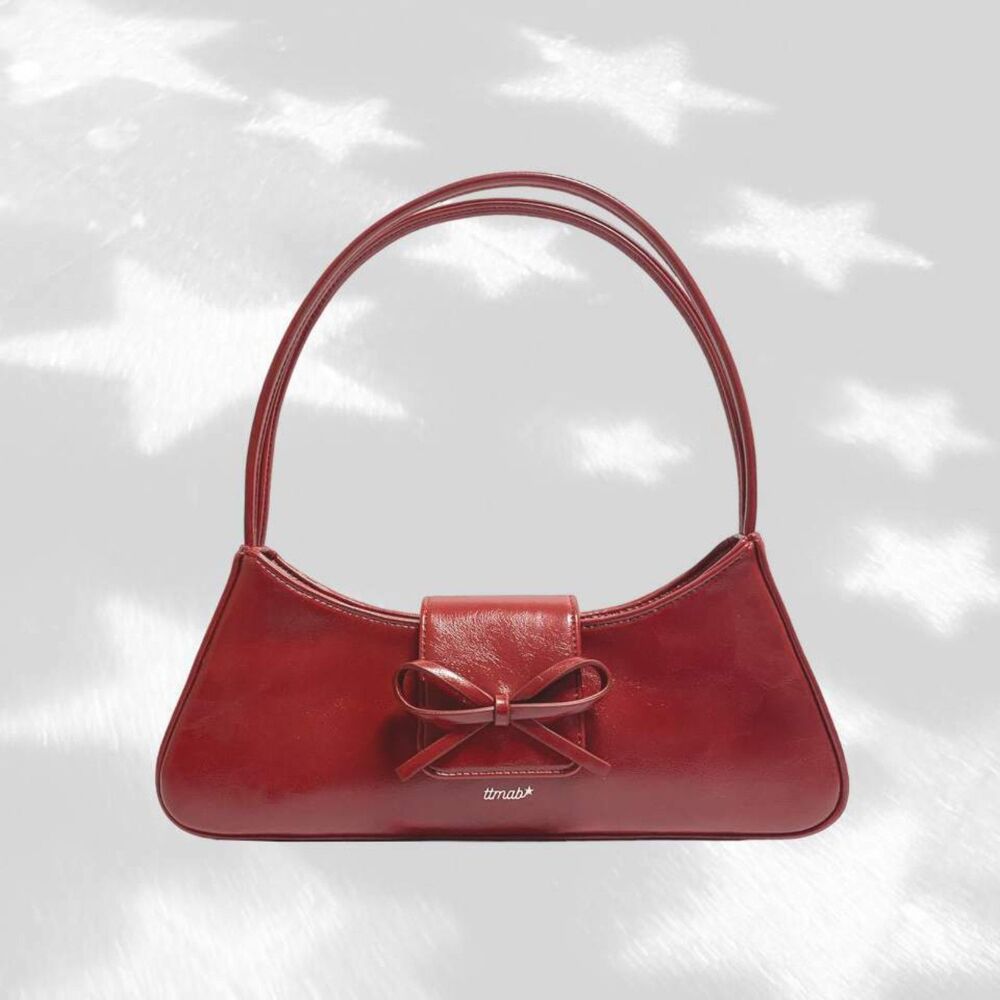 TTMAB Bow Baguette Bag in Cherry Red